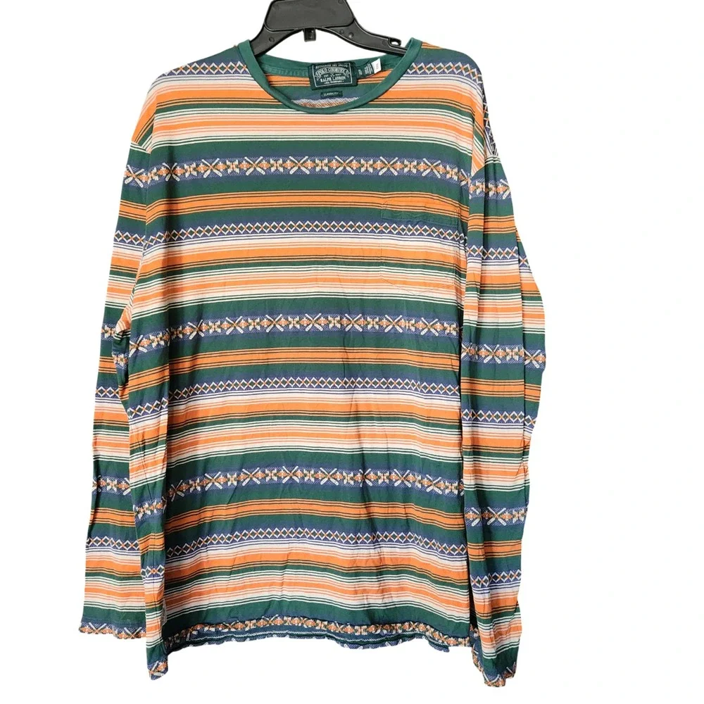 Polo Country Ralph Lauren Men's XL Striped Jacquard T-Shirt Southwestern Western